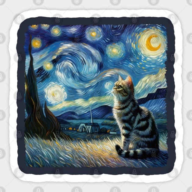 Domestic Long Hair Starry Night Inspired - Artistic Cat Sticker by starry_night